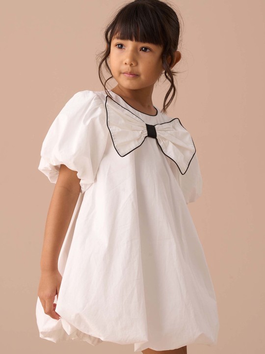 Girls Puff Sleeves Peplum Dress