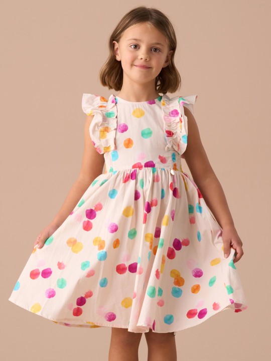 Polka Dot Print Flutter Sleeve Fit & Flare Midi Dress