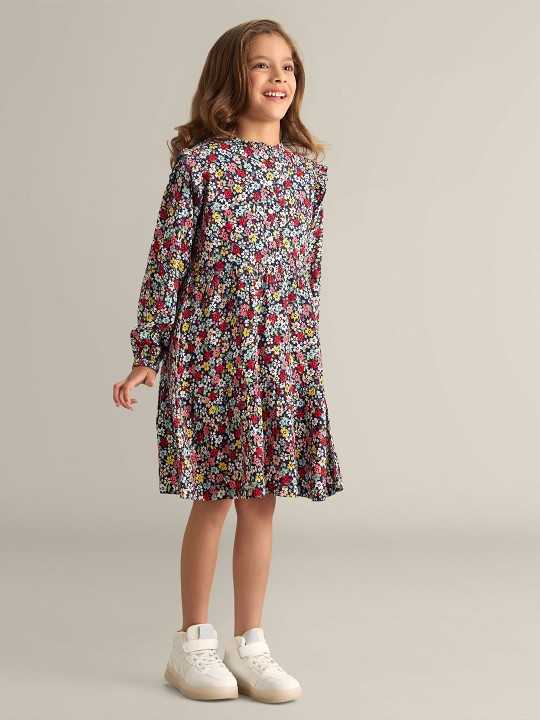 Girls Cotton Floral A-Line Dress