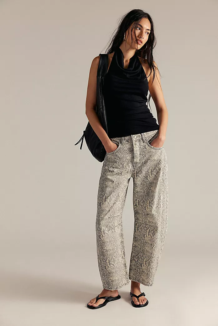We The Free Good Luck Printed Barrel Jeans